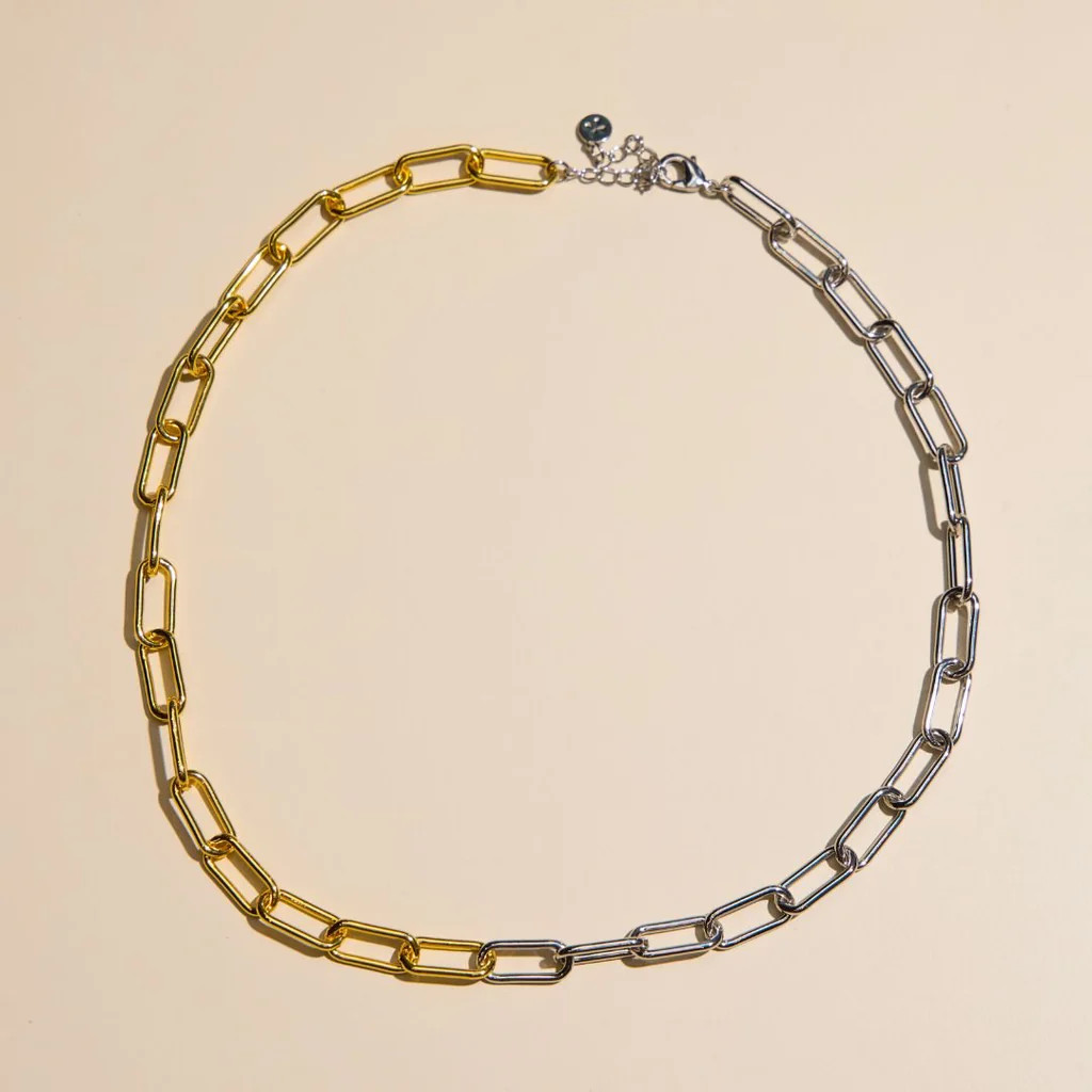 Mixed Metal Paper Clip Chain Necklace | Nickel and Suede
