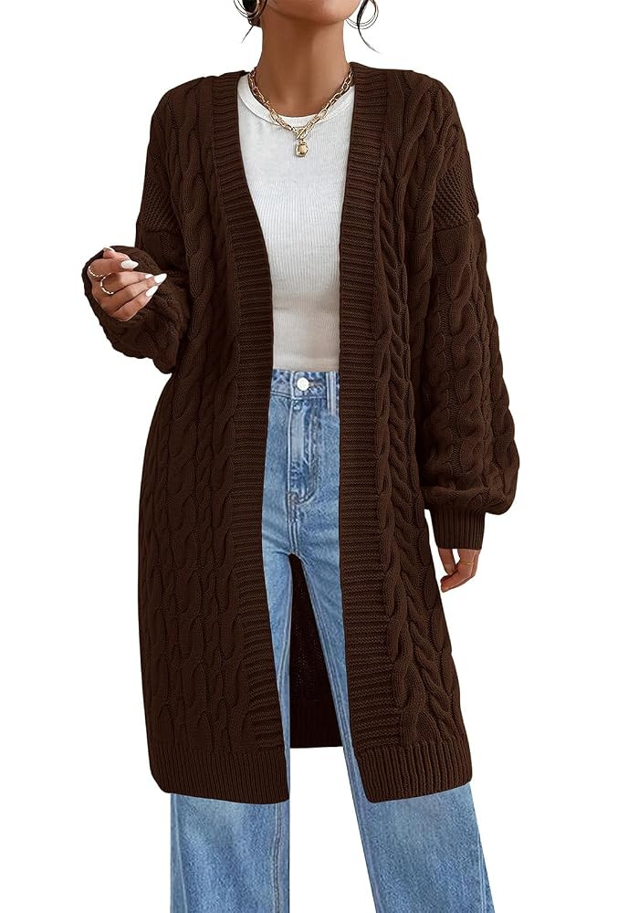 PRETTYGARDEN Long Sleeve Open Front Chunky Cardigan Sweaters for Women Cable Knit Long Cardigans ... | Amazon (US)