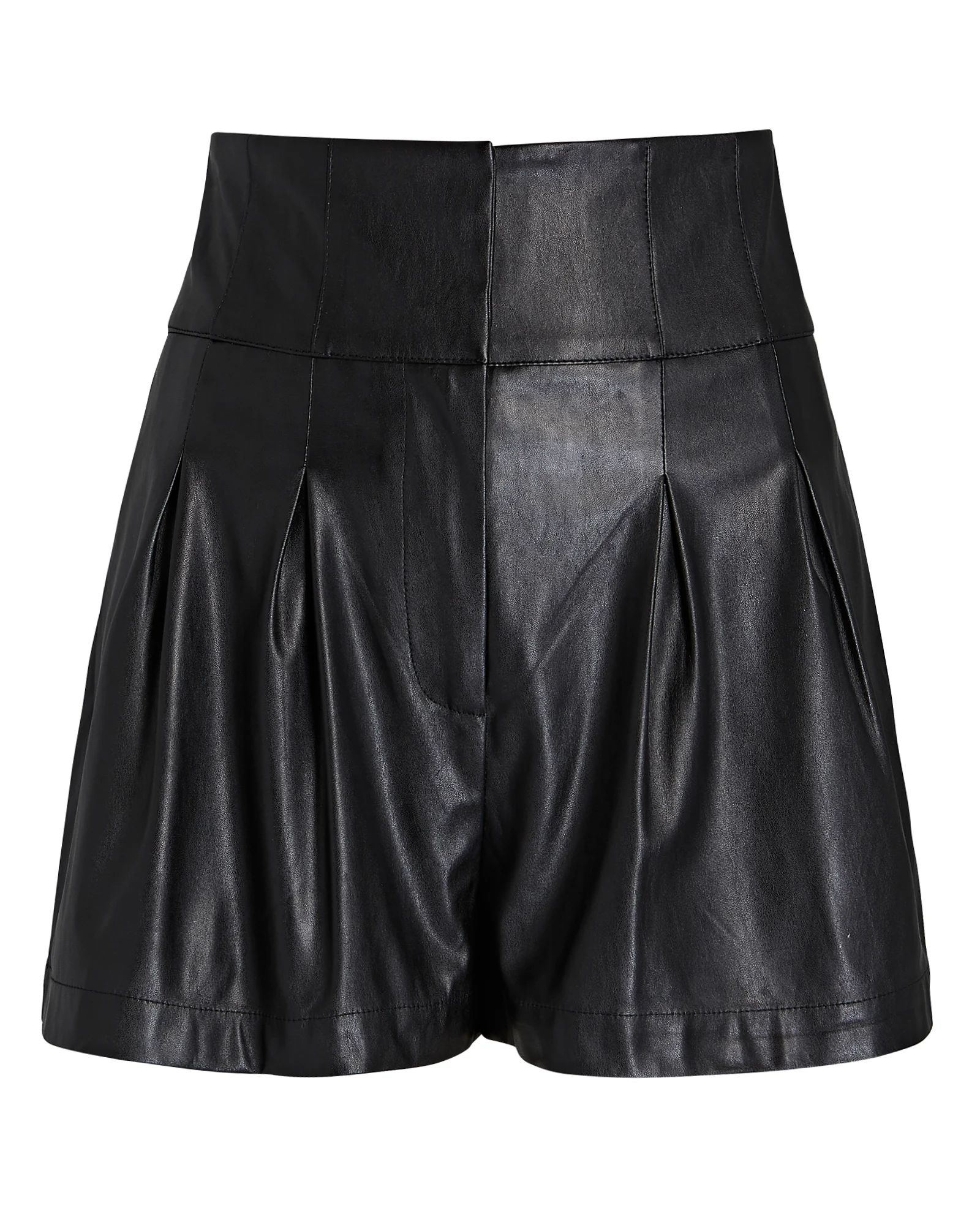 Kitty Pleated Faux Leather Shorts | INTERMIX