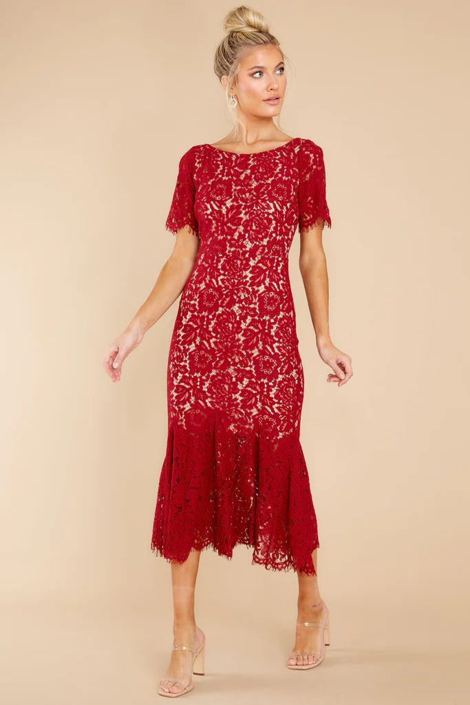 I Can't Resist Deep Red Lace Midi Dress | Red Dress 