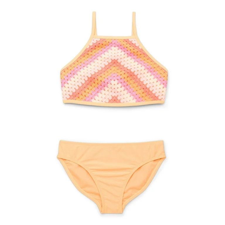 Wonder Nation Little and Big Girls Crochet High Neck Bikini Swimsuit with UPF 50+, 2-Piece, Sizes... | Walmart (US)