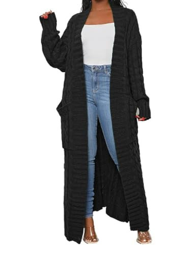 LIVECLOTH Duster Cardigans for Women - Womens Cardigan Sweaters with Pockets, Plus Size Black Cardigan (Black, XL) | Amazon (US)