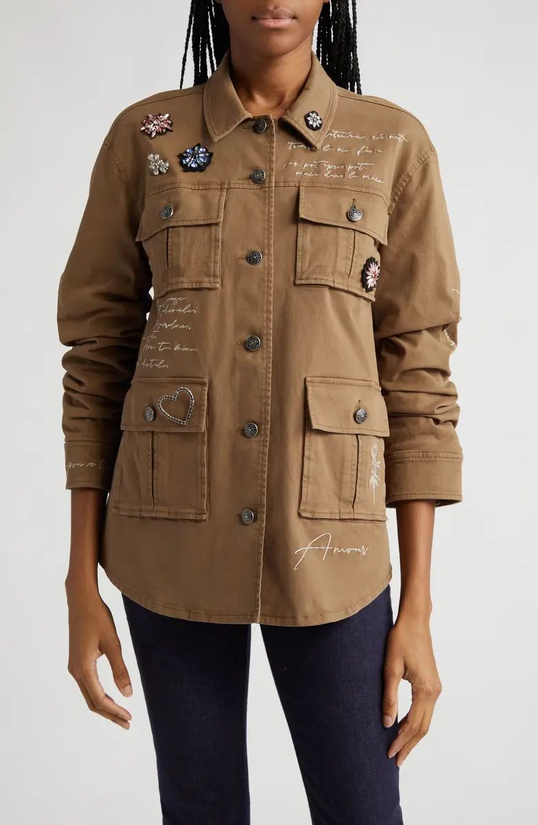 Love Letter Vera Embellished Stretch Cotton Safari Jacket | Nordstrom
