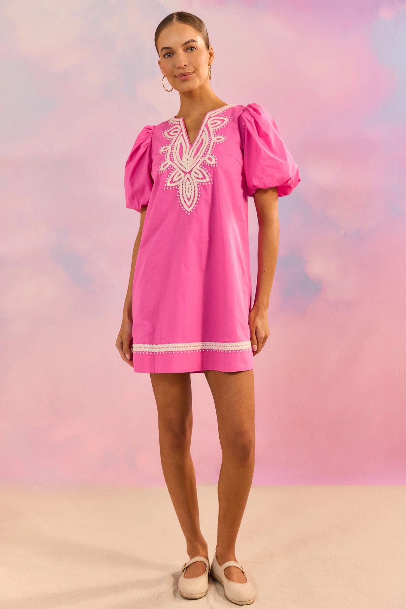 Roxanne Pink Embroidered Short Dress | Avara