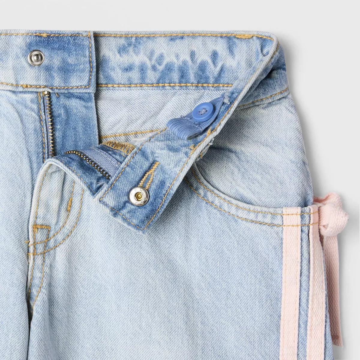 Girls' Mid-Rise Pink Striped Wide Leg Jeans - Cat & Jack\u2122 Light Wash 5 | Target