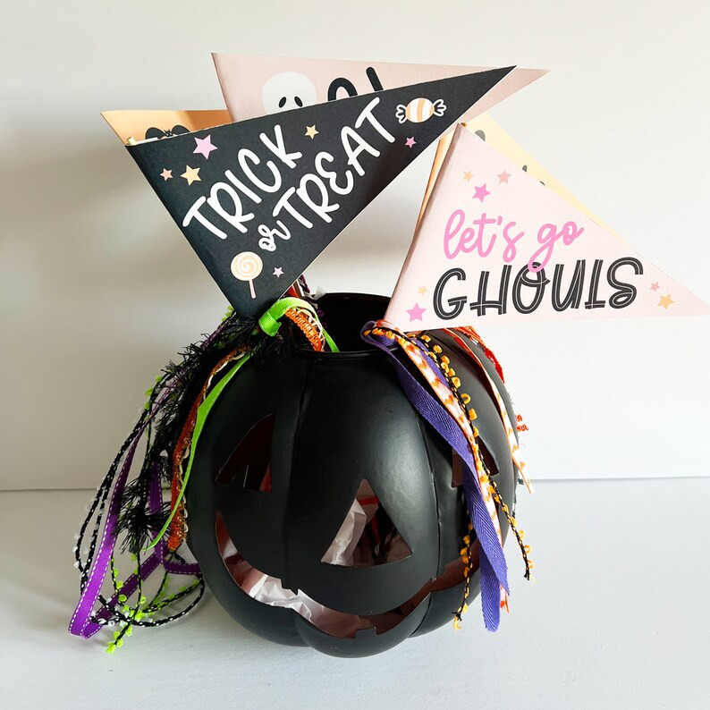 Printable Halloween Pennant Flags Bundle, Kids Boo Basket Flags, Halloween Trick or Treat Prints ... | Etsy (US)