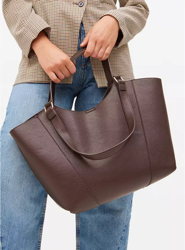 Chocolate Brown Faux Leather Shopper Bag One Size | Tu Clothing