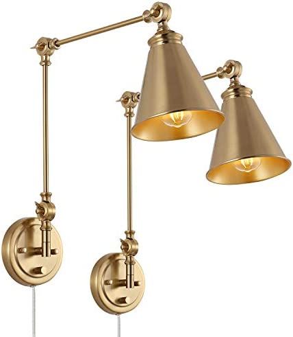 WINGBO Gold Swing Arm Wall Lamp Set of 2, Modern Adjustable Wall Mounted Sconce, Warm Brass Finis... | Amazon (US)