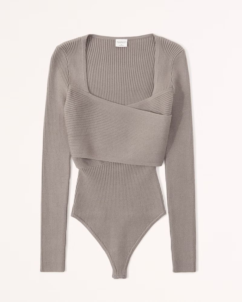 Abercrombie & Fitch Women's LuxeLoft Wrap Sweater Bodysuit in Taupe - Size S | Abercrombie & Fitch (US)