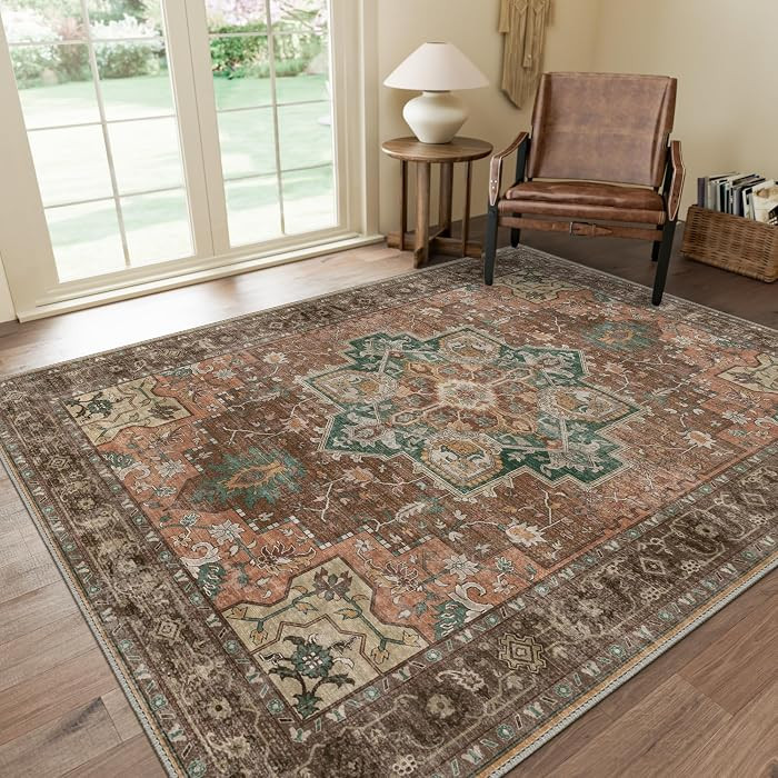 GENIMO 8x10 Area Rugs for Living Room, Machine Washable Non Slip Vintage Rugs, Low Pile Lightweig... | Amazon (US)