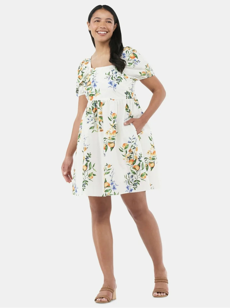 Time and Tru Women's Puff Sleeve Mini Dress, Sizes XS-XXXL | Walmart (US)
