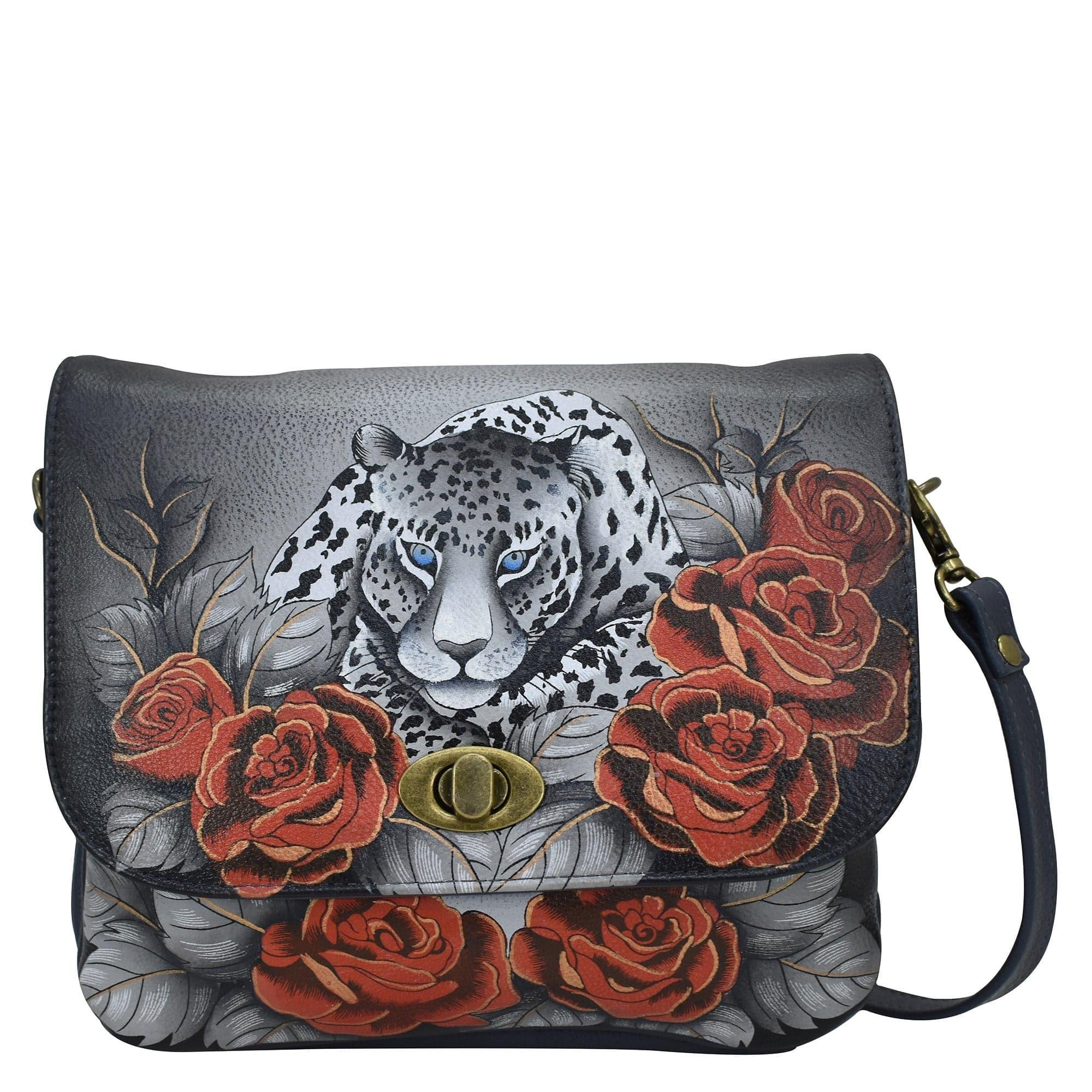 Leather Hand painted Triple Compartment Flap Crossbody - 8428 | Anuschka 