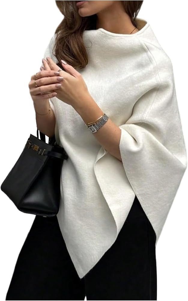 MakeMeChic Women's Poncho Sweater Boat Neck Asymmetrical Business Pullover Knit Top | Amazon (US)