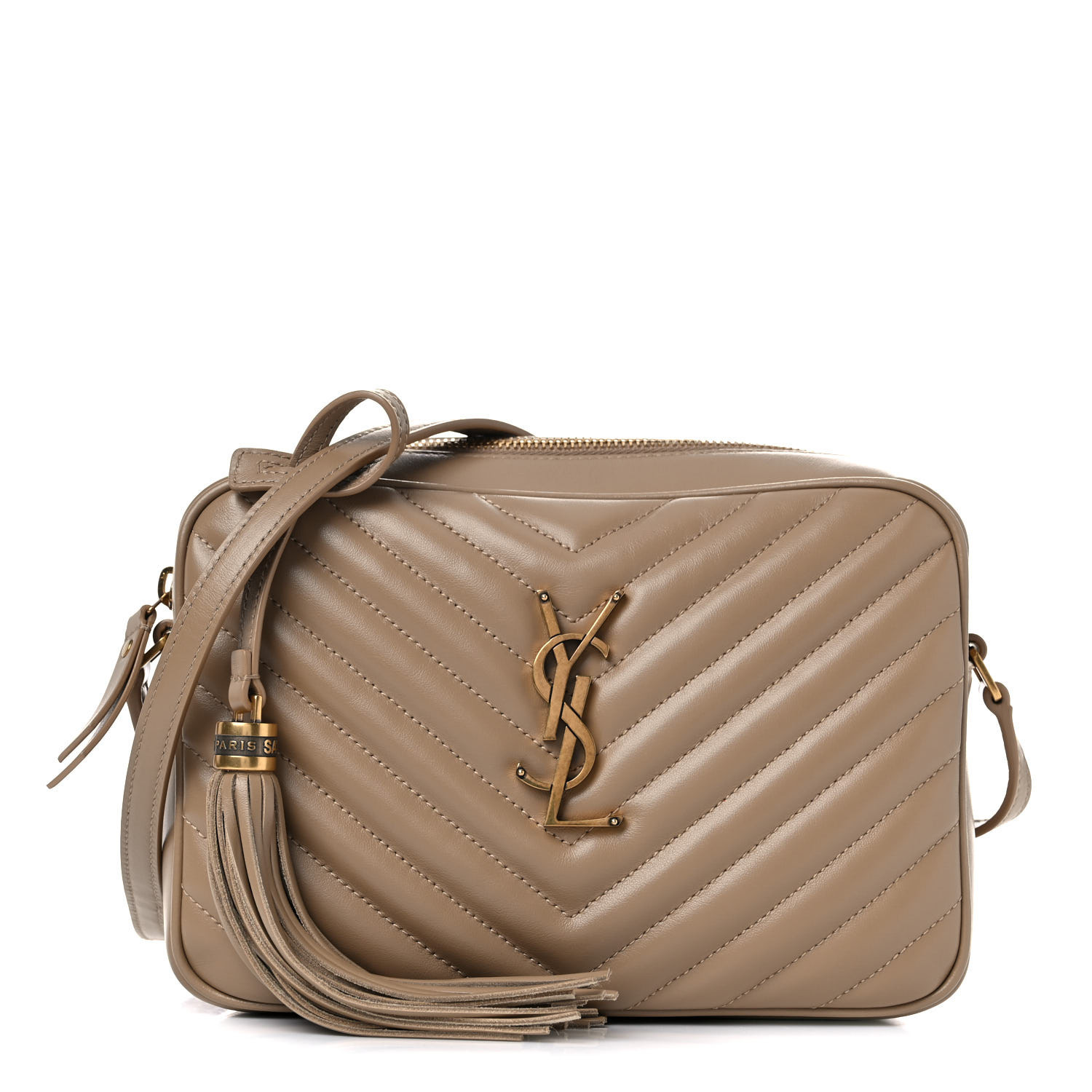 SAINT LAURENT Calfskin Matelasse Monogram Lou Camera Bag Dark Beige | FASHIONPHILE | Fashionphile