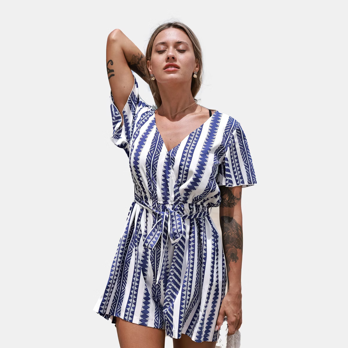 Women's Geometric Stripe Surplice Romper - Cupshe | Target