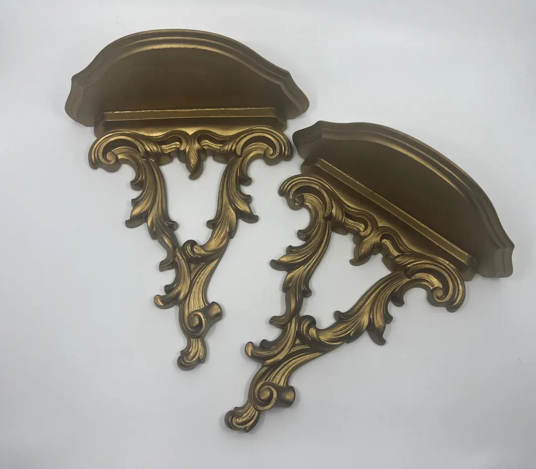 AMAZING Vintage Gold Gilt Wall Sconce Shelves MCM Syracuse Ornamental Company Syroco French Cotta... | Etsy (US)