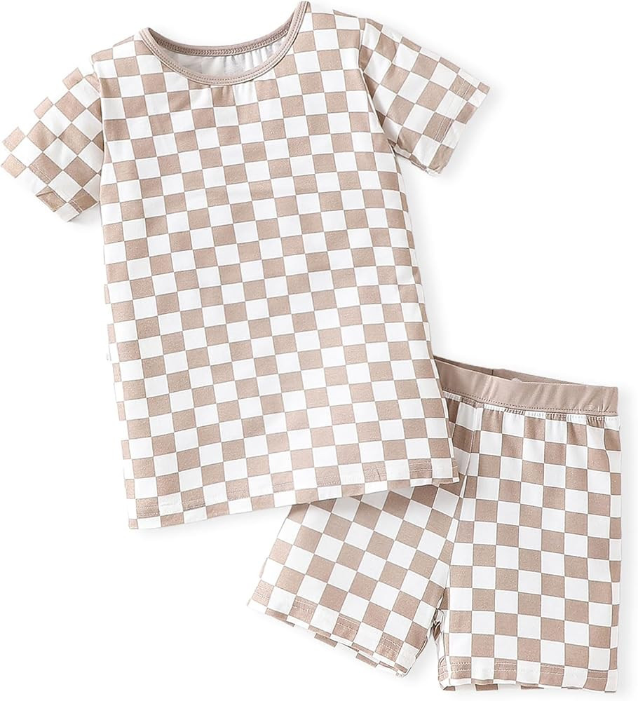 OPAWO Bamboo Pajamas Toddler Boy Clothes Checkered Tee and Shorts 2 Piece Summer Bamboo Baby Paja... | Amazon (US)