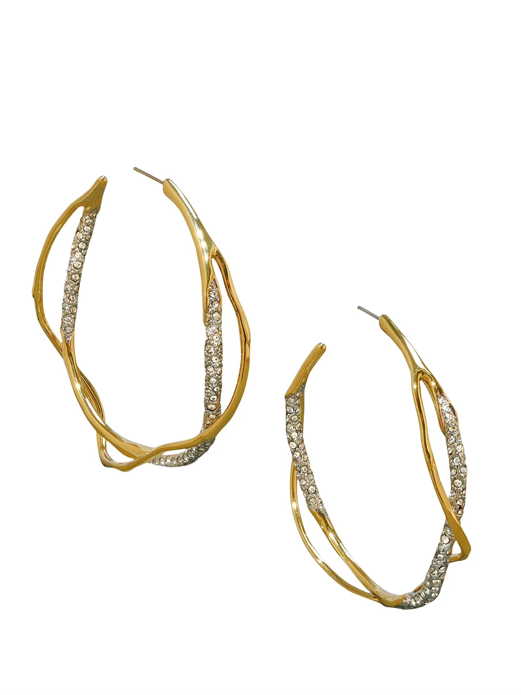 Alexis Bittar Intertwined 14K Goldplated & Rhodium-Plated Two-Tone Crystal Pavé Hoop Earrings | ... | Saks Fifth Avenue