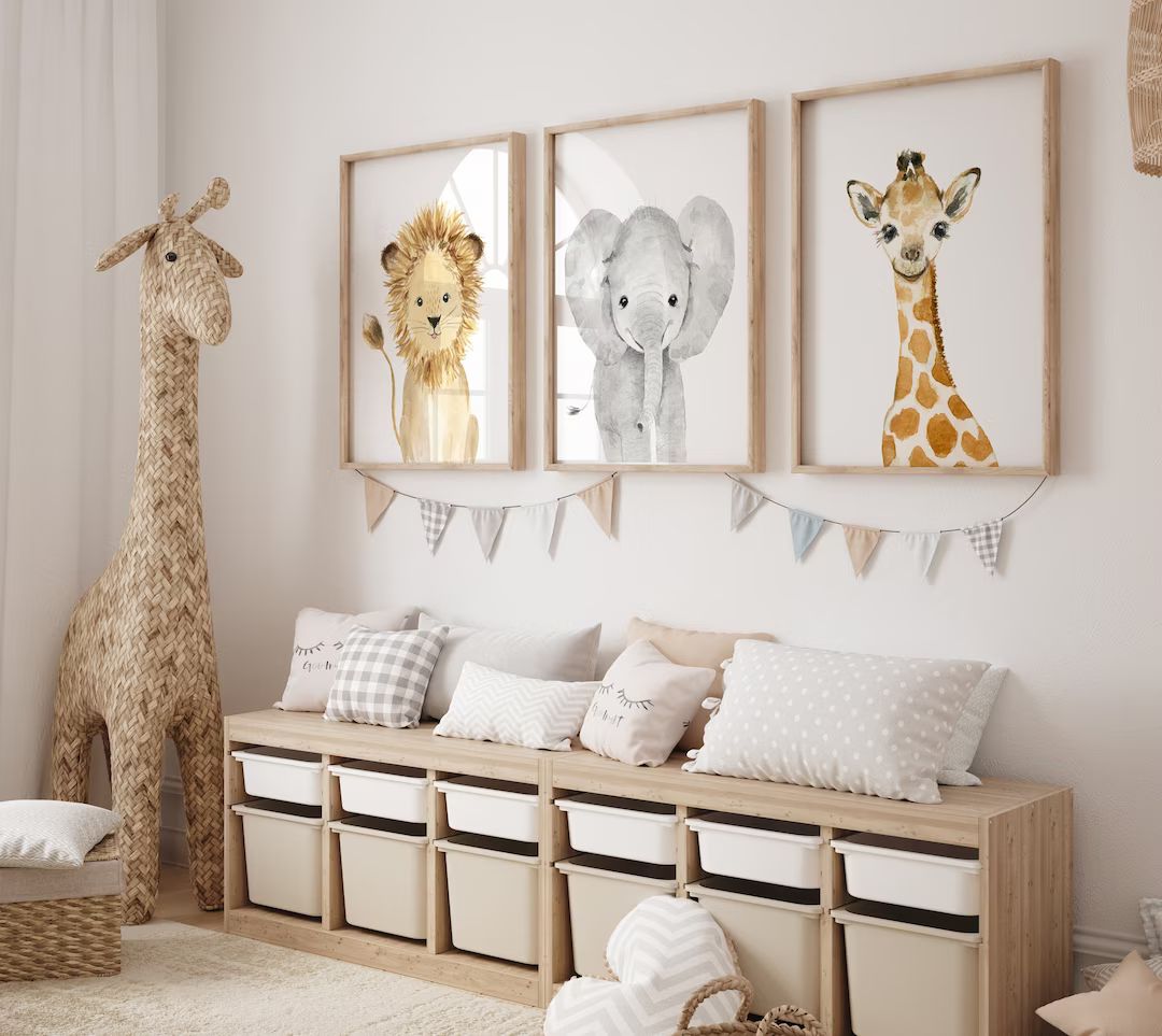 Safari Nursery, Boy's Nursery, Gender Neutral Nursery Art , Nursery Decor, Kids Wall Art, Elephan... | Etsy (US)