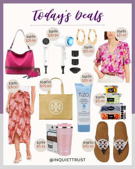 Grab today's deals on home, fashion and more: Tory Burch sandals and tote bag, 2-in-1 primer sunscreen, a cute pink top, side tie floral skirt and more! 
#summerfinds #trendyfashion #onsalenow #kitchenessential

#LTKSaleAlert #LTKBeauty #LTKSeasonal