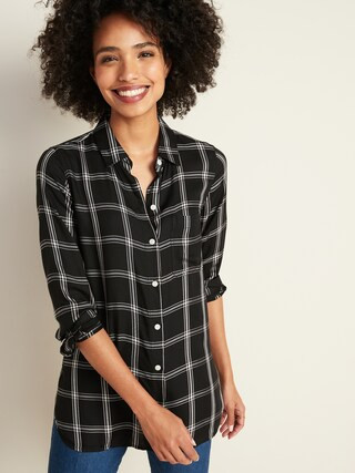 Plaid Drapey Flannel Tunic Shirt for Women | Old Navy (US)