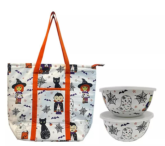Temp-tations Insulated Tote w/ 3-qt & 4-qt Stainless Bowls w/ Plastic Lids - QVC.com | QVC