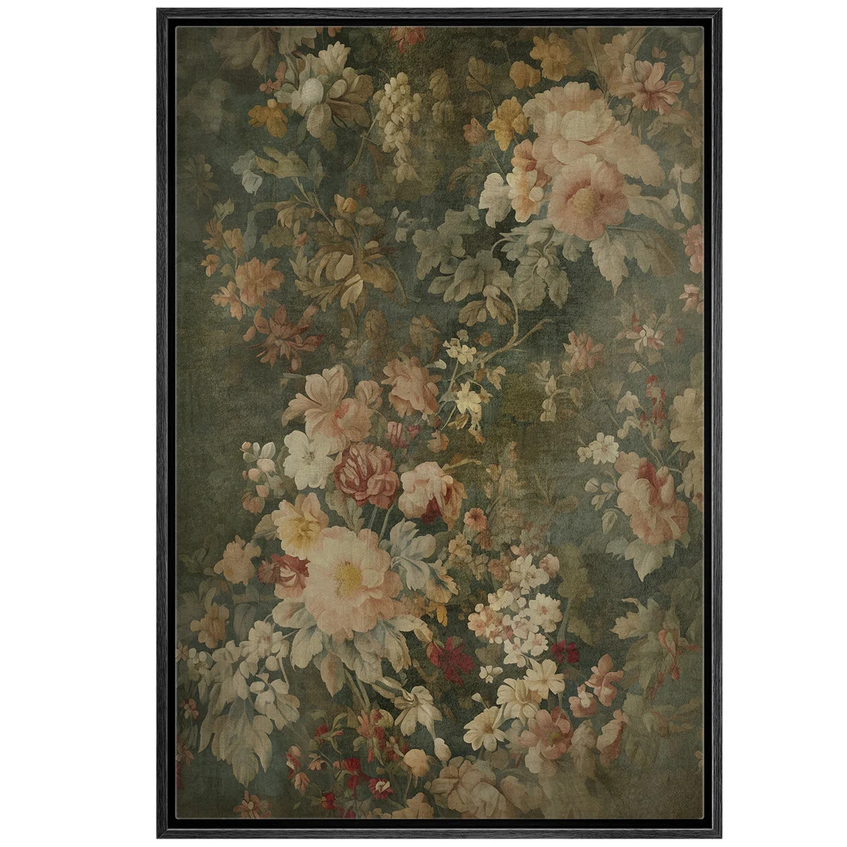 Moody Green Vintage Vaiety Flowers Rustic Framed Bedroom Wall Decorations Canvas Print | Wayfair North America