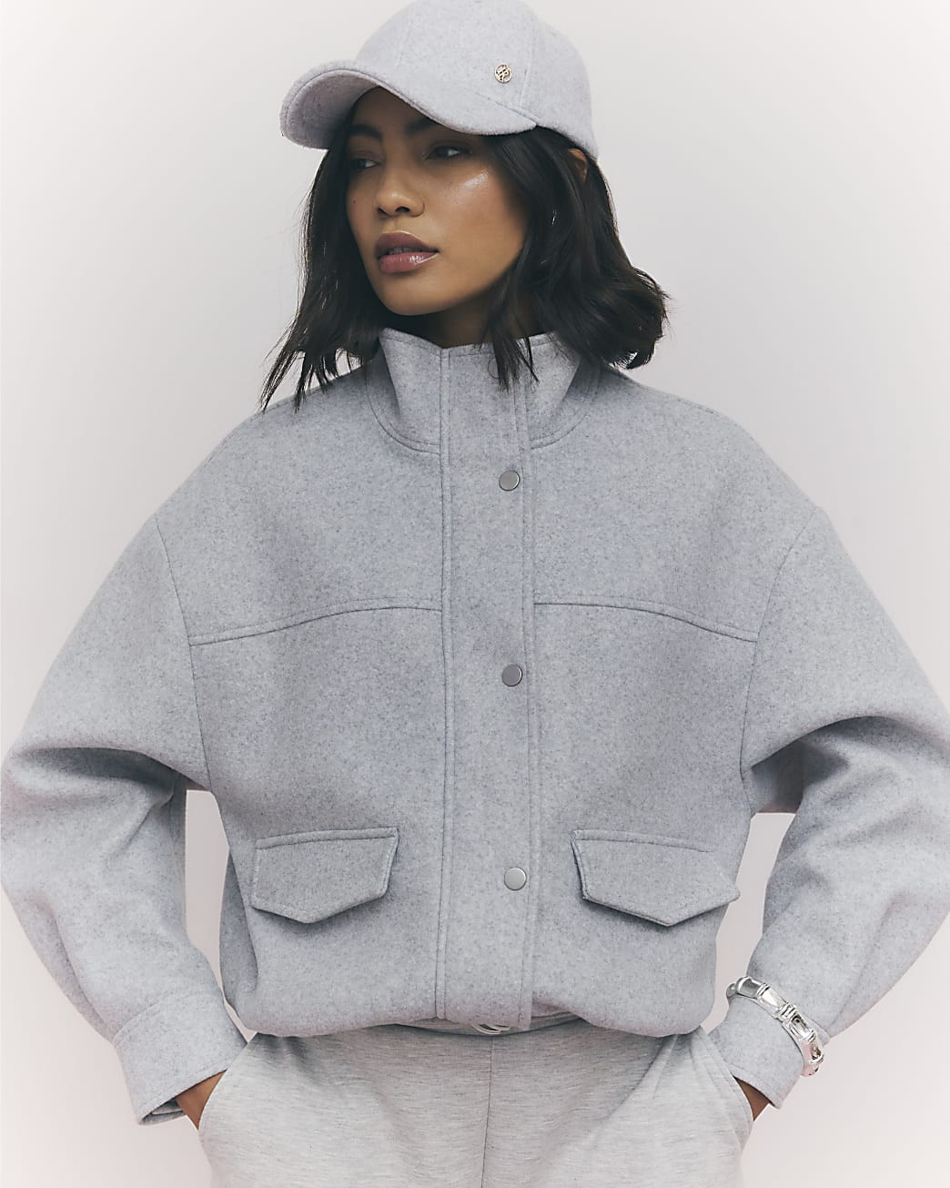 Grey Funnel Neck Bomber Jacket | River Island UK & IE