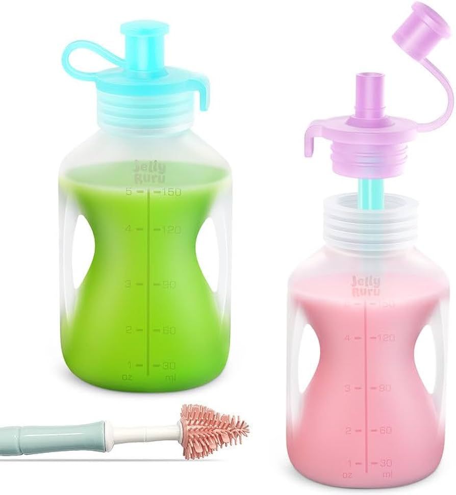 Jelly Ruru Silicone Reusable Baby Food Pouches with Straws, Leakproof Refillable Squeeze Pouches,... | Amazon (US)