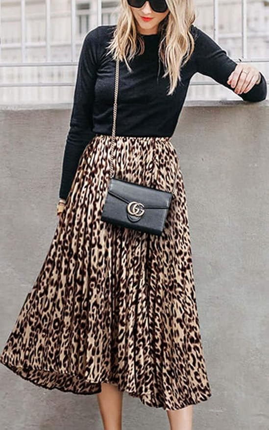 Womens Skirt Leopard Print Midi Long Shirring Skirts High Waisted A Line Skirts | Amazon (US)