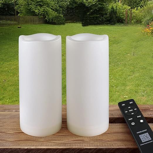 HOME MOST Pack of 2 Outdoor LED Pillar Candles 3x7 White with Timer and Remote - IP65 Waterproof ... | Amazon (US)