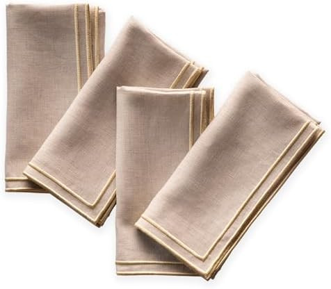 Linen Napkins Set of 4-100% Pure Linen Natural Dinner Napkins with Embroidered Gold Edge 20 x 20 ... | Amazon (US)