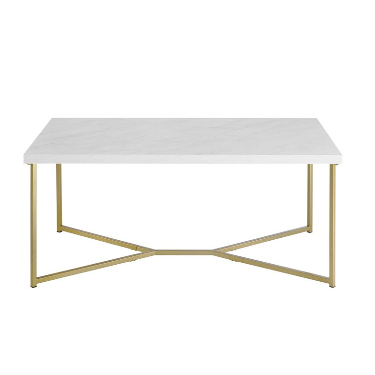 Ember Interiors Diana Y-Leg White Faux Marble and Gold Coffee Table | Walmart (US)