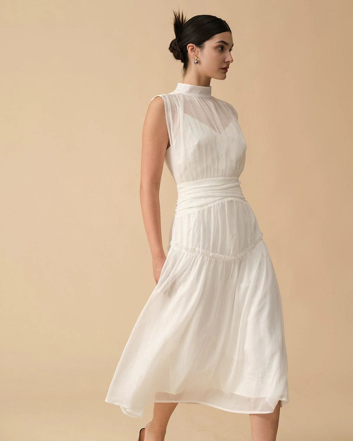 The Mesh Ruched Maxi Dress & Reviews - White - Dresses | RIHOAS | rihoas.com