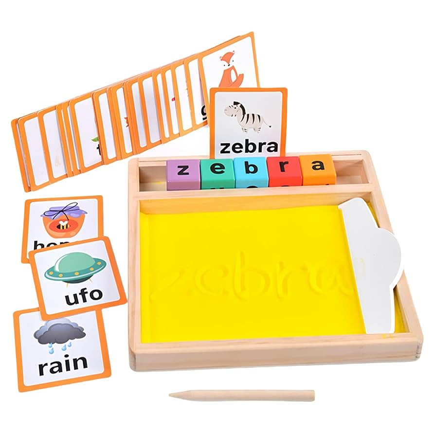 Wooden Sand Writing Tray – Educational Sand Tray for 3 Year Old Kids with Cards, Blocks & Pen ... | Amazon (US)