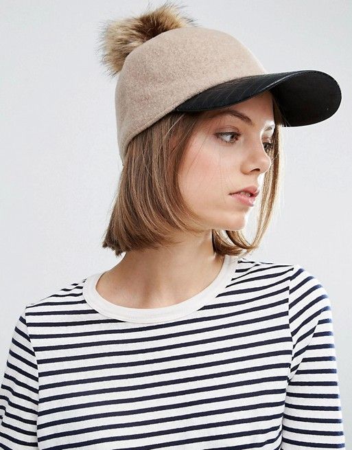 7X Wool Mix Baseball Cap With Removeable Faux Fur Pom Pom | ASOS UK