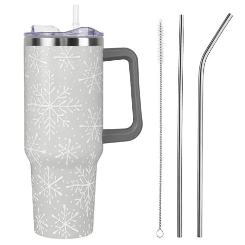 Christmas Tumbler with Handle and Straw Lid 40 oz,5D Cute Christmas Gifts for Women Gray Snowflakes Vacuum Insulated Leak Proof Tumbler,Winter Holiday Accessories Stainless Steel Coffee Cup Mug | Amazon (US)