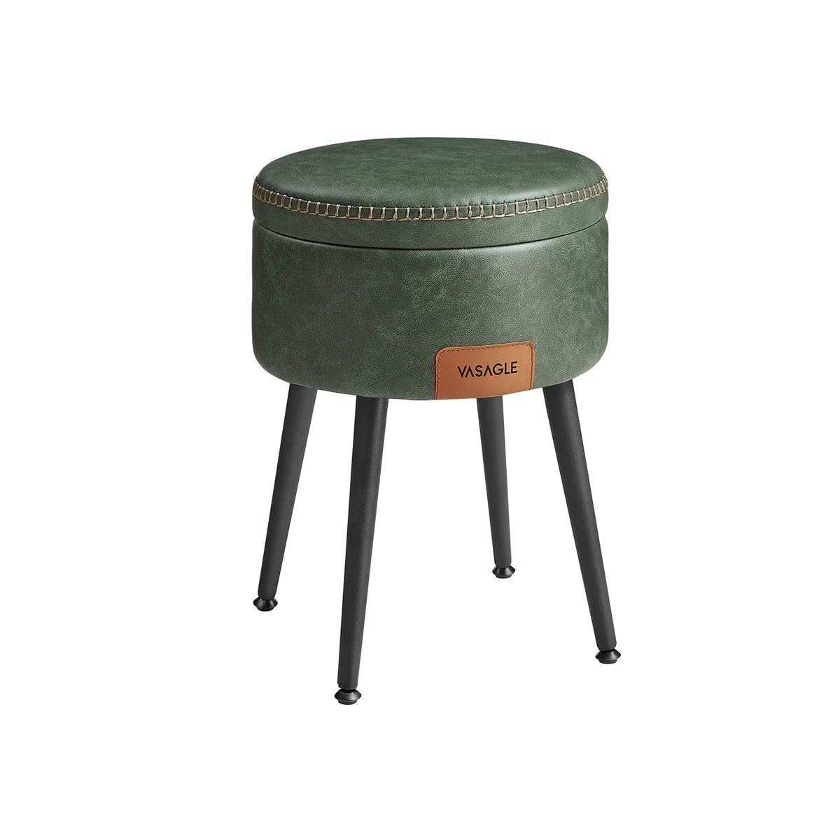 VASAGLE EKHO Collection - Round Storage Ottoman with Steel Legs, Synthetic Leather | SONGMICS