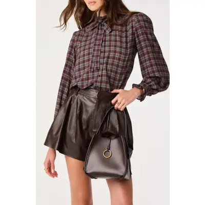 ASTR the Label Alyssa Plaid Tie Neck Top in Eggplant Plaid at Nordstrom, Size Medium | Nordstrom