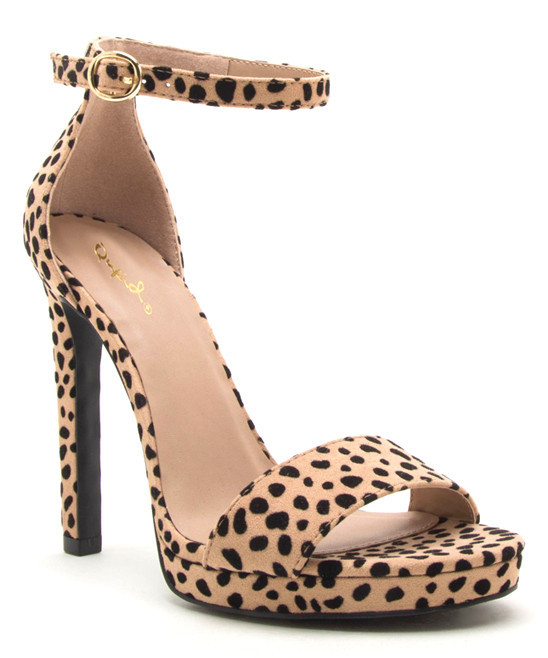 Qupid Women's Sandals TAN/BLK - Tan & Black Leopard Ankle-Strap Sandal - Women | Zulily