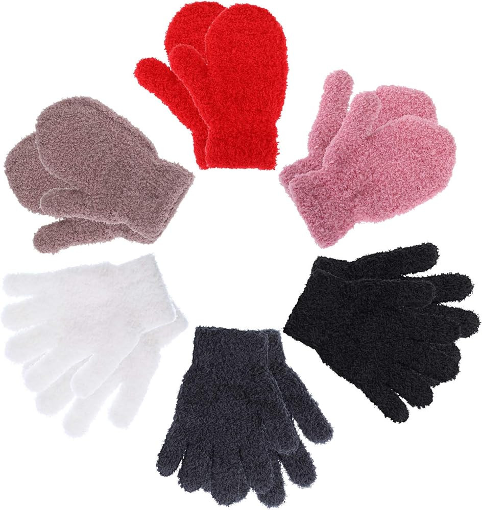 SATINIOR 6 Pairs Kids Toddler Knitted Gloves Winter Warm Stretchy Mittens Soft Lightweight Mitten... | Amazon (US)
