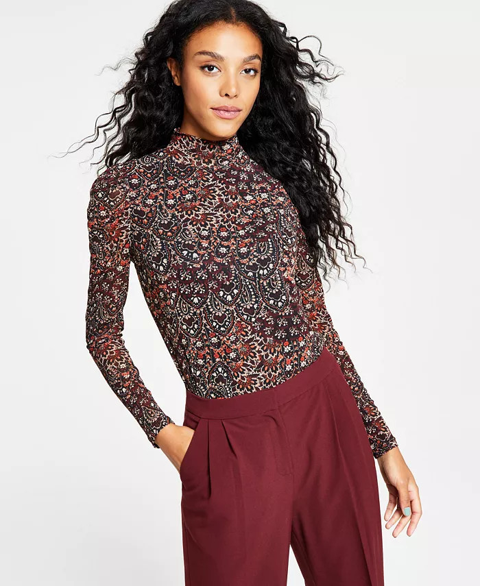 Women's Printed Mesh Puff-Sleeve Top, Created for Macy's | Macy's