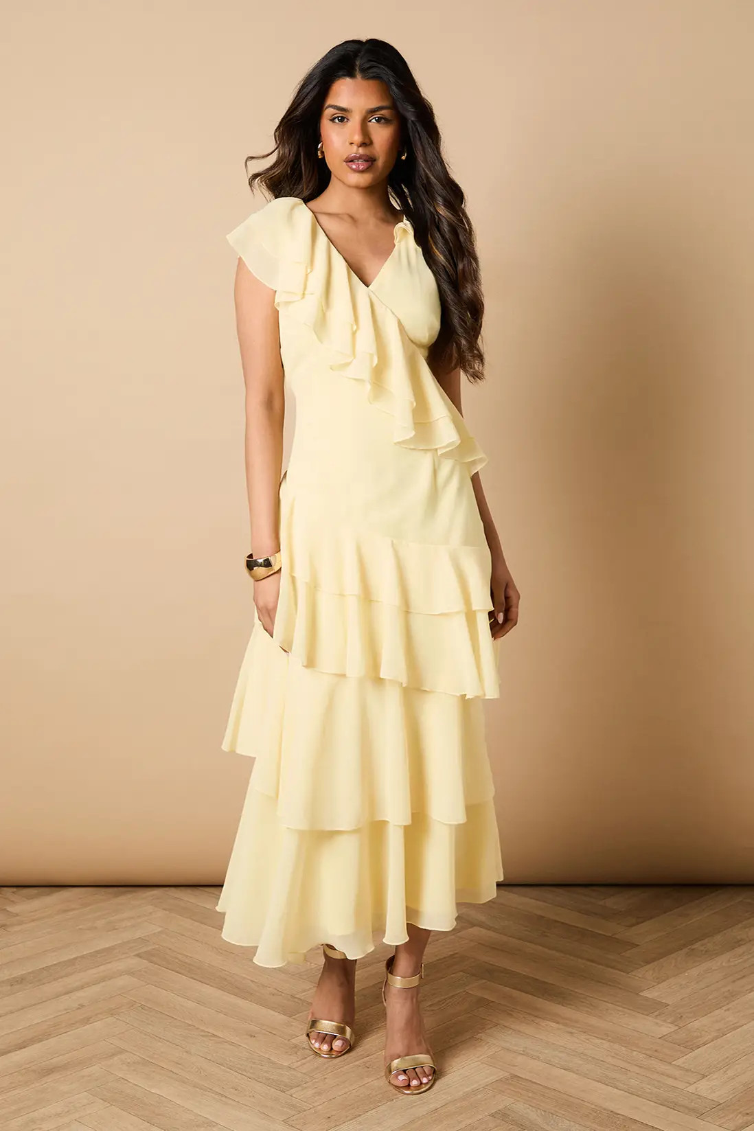 Yellow Oasis Petite Ruffle Asymmetric Maxi Dress | Debenhams | Debenhams UK