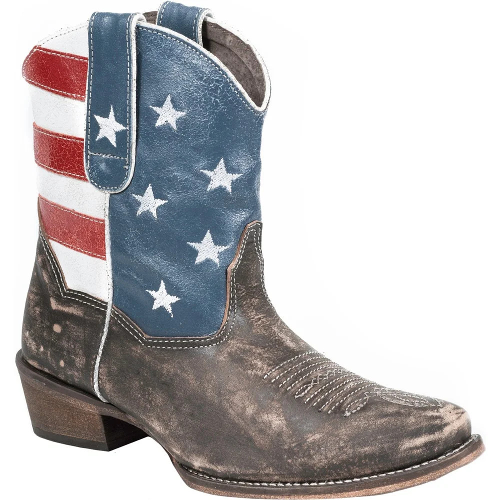 Roper  Womens American Beauty Distressed Round Toe   Western Cowboy Boots   Ankle Low Heel 1-2" | Walmart (US)