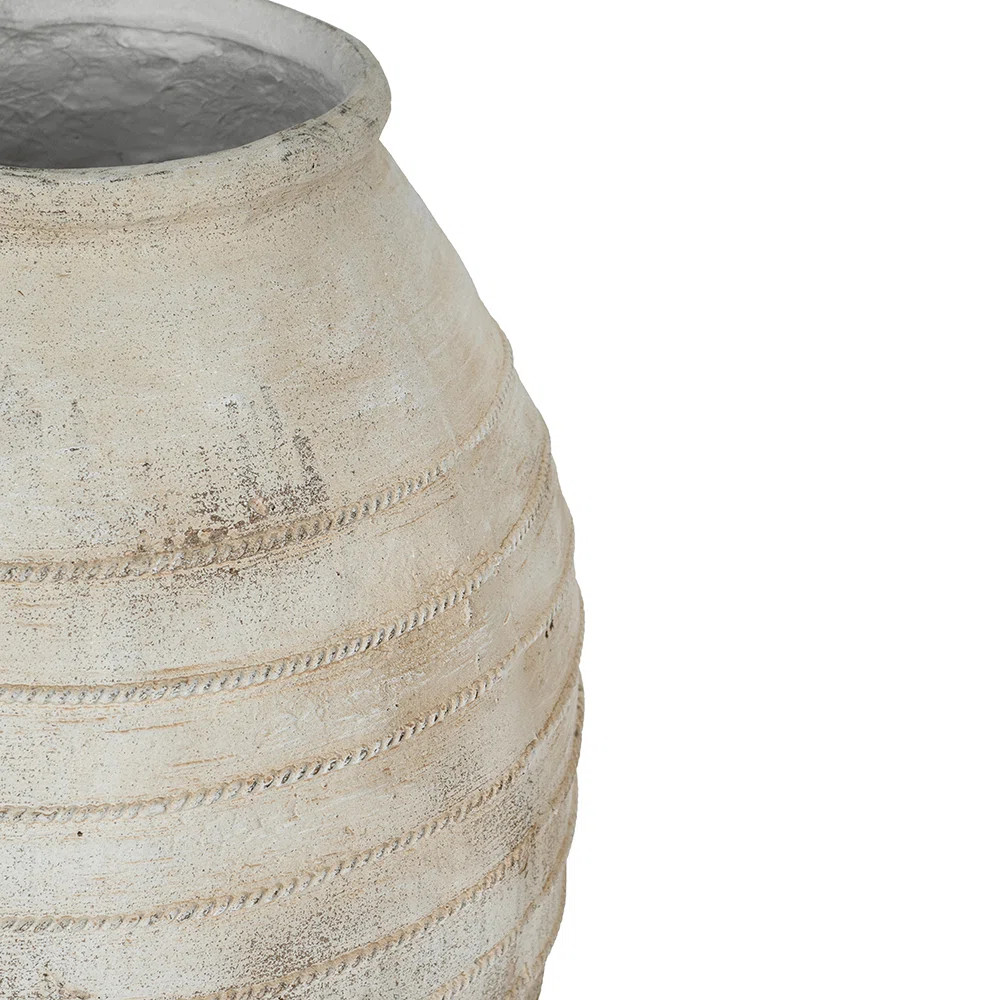 Large Magnesium Flower Pot With Weathered White Finish And Ridged Texture | Wayfair North America