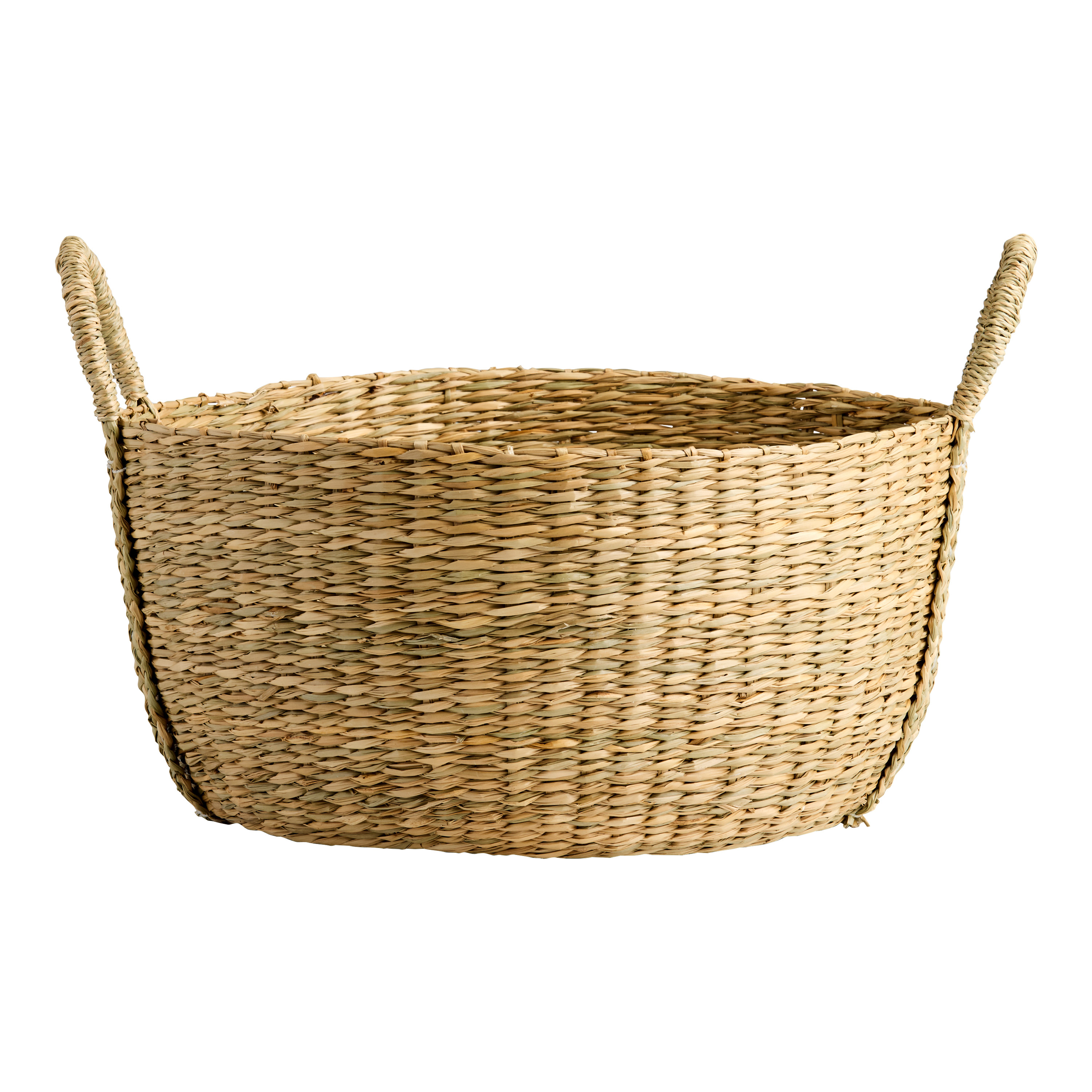 Ames Whitewashed Natural Seagrass Bowl Tote Basket | World Market