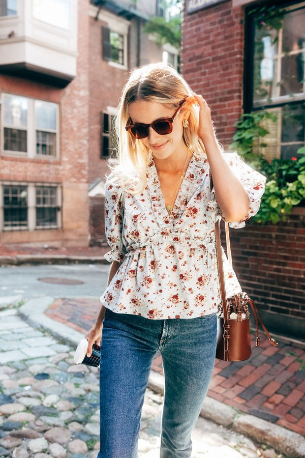 Blue Floral Ruffle Rela Blouse | Tuckernuck (US)