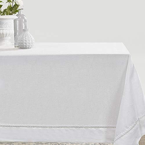 Simple&Opulence Premium 100% Linen Hemstitch Tablecloth-60 x 104 Inch White, Natural Fabric, Rect... | Amazon (US)