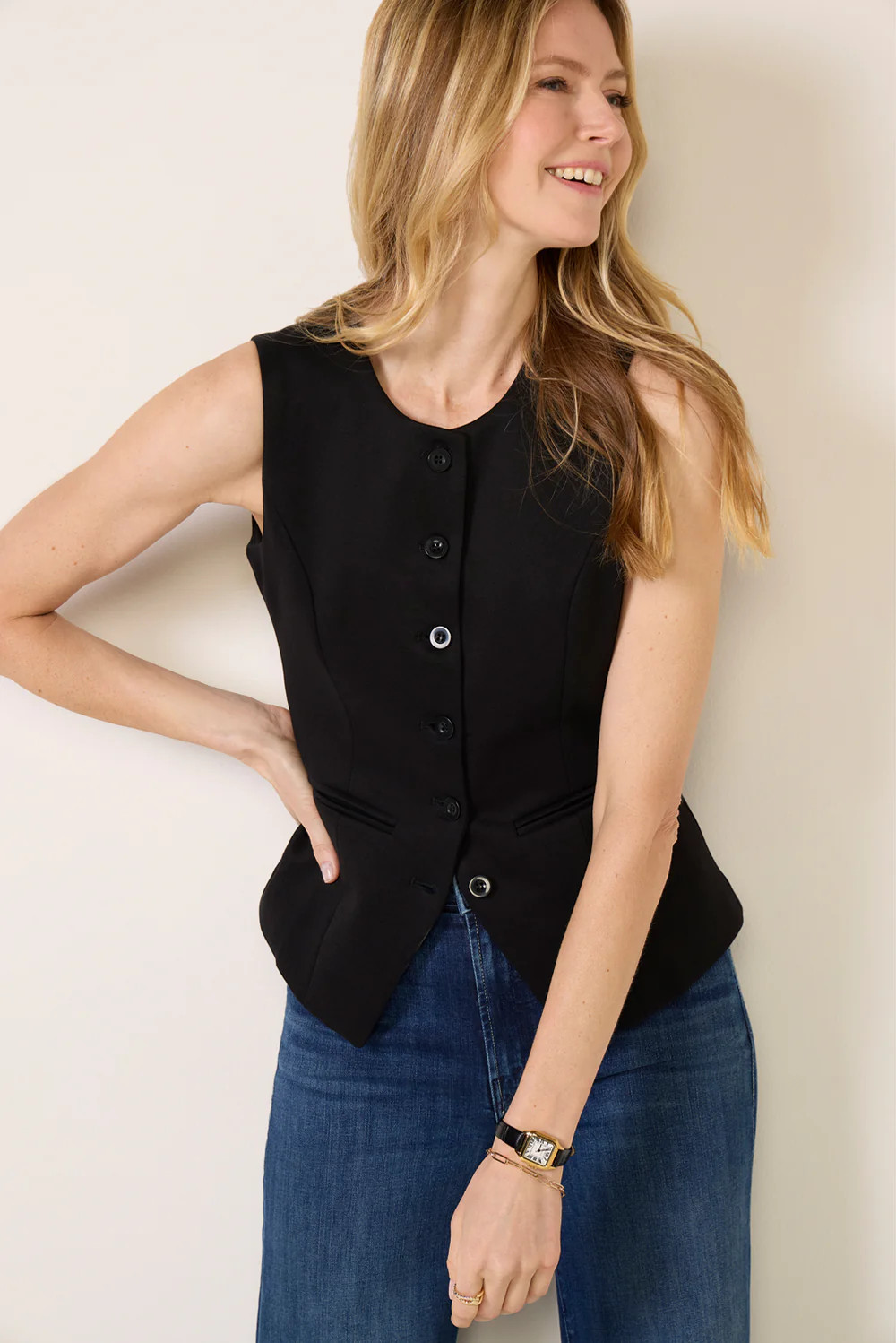 Kaylie Long Ponte Vest | Evereve