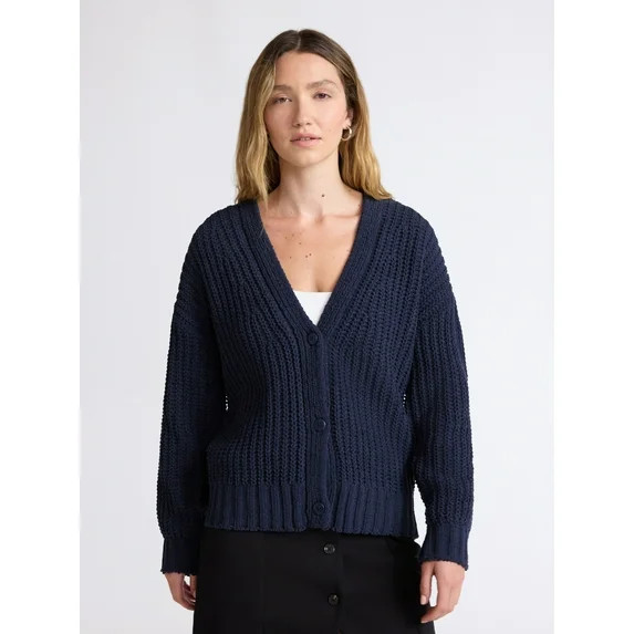 Scoop Women's Oversized Ribbed Cardigan Sweater, Midweight, Sizes XS-XXL | Walmart (US)